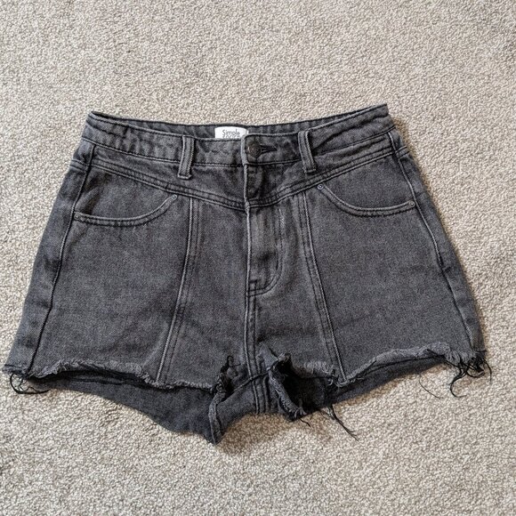 SIMPLE SOCIETY Black Denim High Rise Cut-Off Jean Short Shorts; Size 7/28 - Picture 1 of 4